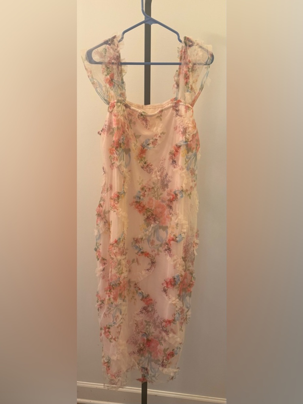 SHEIN Apricot Midi Dress with Pink & Blue Floral Print - Picture 2 of 8